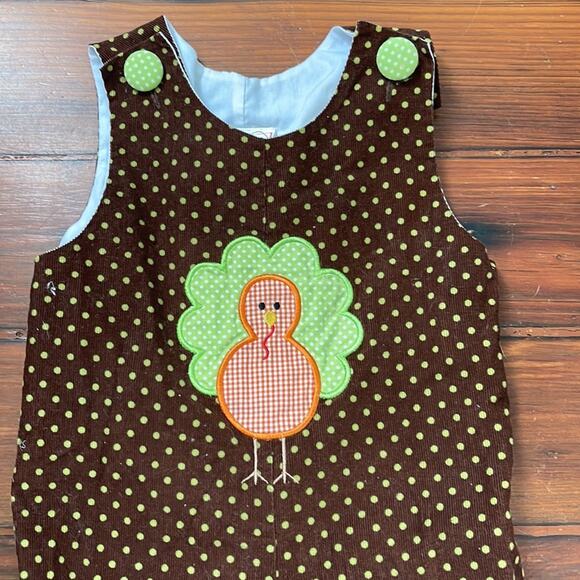 Castles & Crowns Thanksgiving fall polka dot corduroy turkey appliqué romper 12M - Picture 2 of 8